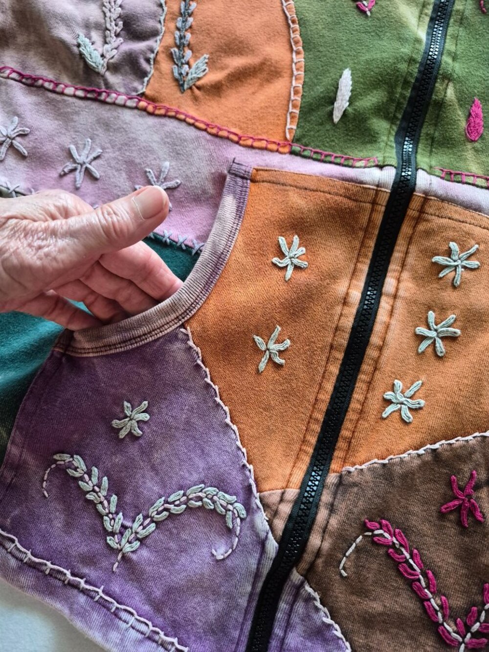 Made in Nepal Funky Unique Artsy Boho Patchwork Full Zip Hoodie Jacket Size XL - Picture 6 of 16